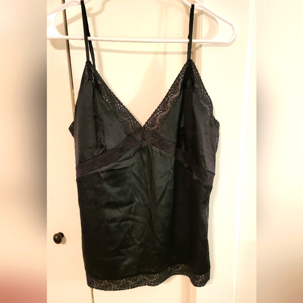 Karl lagerfeld H&M Black Satin Lace Trim Camisole